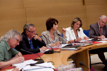 Table ronde du 24 juillet 2012 au Sénat sur les effets des pesticides sur la santé des utilisateurs, de leur famille et des riverains. Photo : Sénat